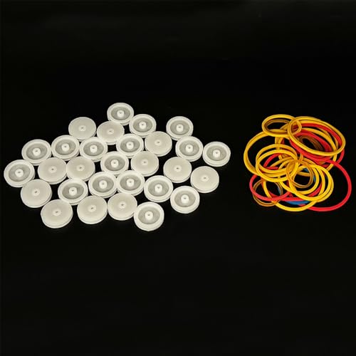 30PCS 2mm Hole Plastic Pulley Wheel Belt Pulley Drive Pulley with Rubber Band Transmission Belt Pulley Belt for DIY Model Toy RC Car Truck Robot Airplane Parts (White 19.6mm Diameter, 2mm Hole)