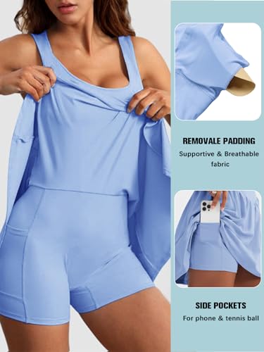 Sexyasasii Women's Athletic Tennis Dress with Built in Shorts and Bra Square Neck Workout Exercise Active Golf Dresses Light Blue4
