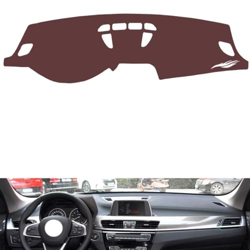 Leather Dash Board Cover mat Compatible with BMW X1 （NO HUD、No Speaker） 2016-2022 ，Anti-Glare and dust Protector(Brown)