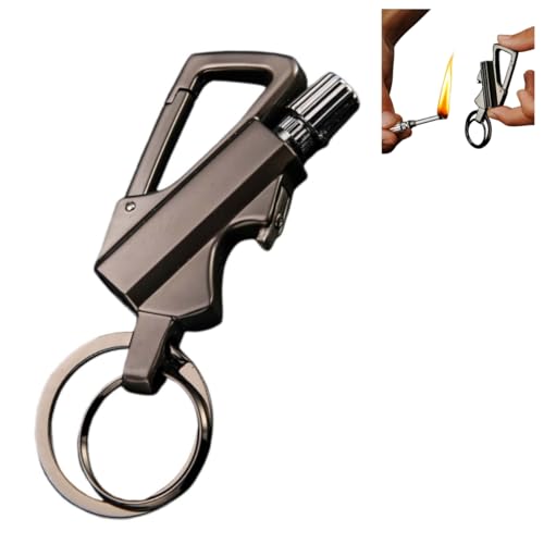 Feuerzeug mit permanentem Streichholz und Infinity-Funktion, 3-in-1 Multitool-Schlüsselanhänger Flaschenöffner, wiederverwendbares, wasserdichtes Streichholz, Feuer Anlasser Outdoor (1, Schwarz)