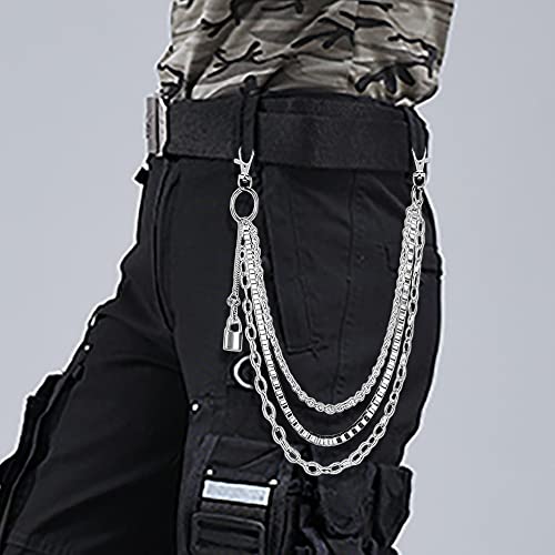 Pants chain, Belt chains for women men, 3 Layer Punk Pocket Chains for Hip Hop Rock Jeans Punk Trouser Wallet Pants Jeans Silver Metal Multilayer Body Link Chains, Decoration Clothes, Style 4 6