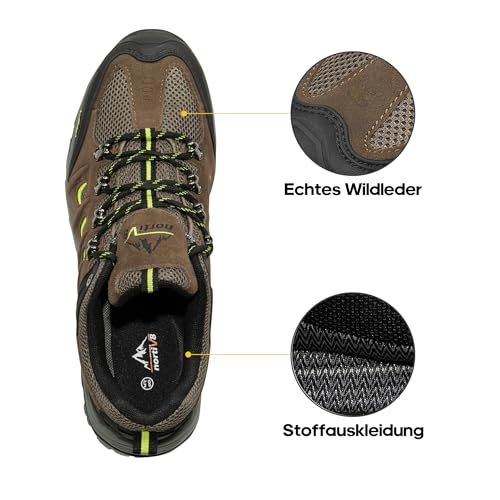 NORTIV 8 Men's Waterproof Hiking Shoes Leather Low-Top Hiking Shoes for Outdoor Trailing Trekking Camping Walking Quest,Size 11,Black/Brown/Yellow,Quest-1