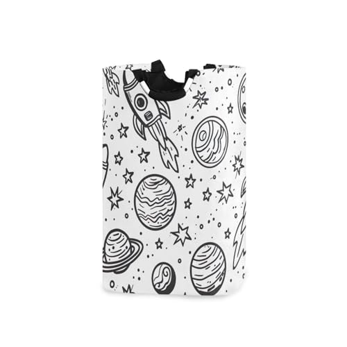 Jihqo Laundry Hamper Basket Cartoon Planets Pattern Collapsible Nursery Storage Bin Waterproof Clothing Baskets for Home Bedroom Bathroom Washing Room