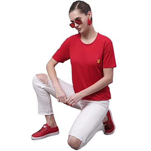 Image of Mack Jonney Women Round Neck Cotton Solid Regular Fit T-Shirt-T Anthraa 001-P