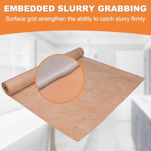 108 Sq Ft Waterproof Membrane with Pre-Marked Grid Design, 3.3 FT x 33 FT Roll, 24Mils Thick, Easy Cutting Polyethylene Fabric Waterproofing Membrane for Shower, Sauna, Bathroom Kitchen by LXVOOEE - Image 6