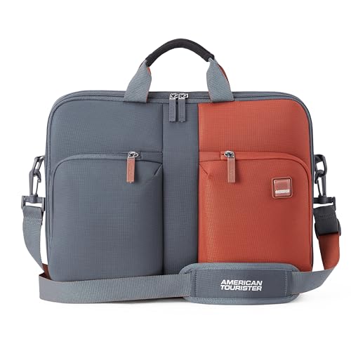 Image of American Tourister Vogue Biz Laptop Sling Bag for Office | 14 Inch Laptop Compartment | 2 Pockets | Adjustable & Detachable Shoulder Strap | Crossbody Messenger Bag | Sleek & Lightweight | Urban Grey
