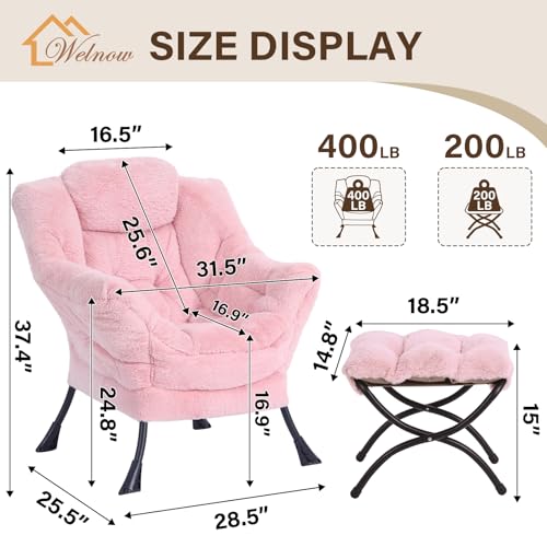image for Welnow Lazy Chair with Ottoman, Modern Accent Chair with Armrests and 