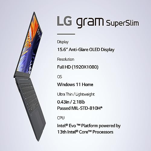 Image of LG gram SuperSlim15.6 inch OLED Laptop, Intel 13th Gen Core i7 Evo Platform, Windows 11 Home, 32GB RAM, 2TB SSD, Neptune Blue