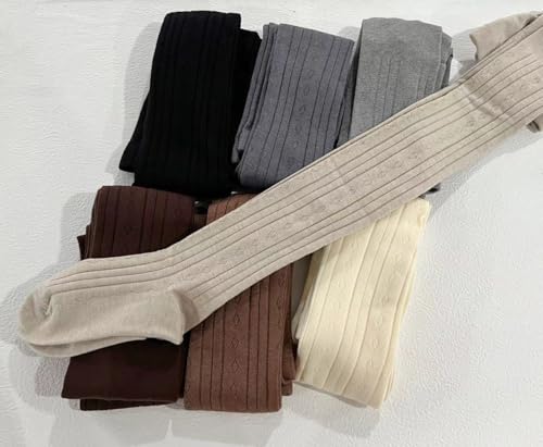 Image of Mrotrida Women's Vertical Stripe Jacquard Tights Autumn Winter Solid Elastic Leggings Thickened Warm Pantyhose (US, Alpha, One Size, Regular, Regular, White)