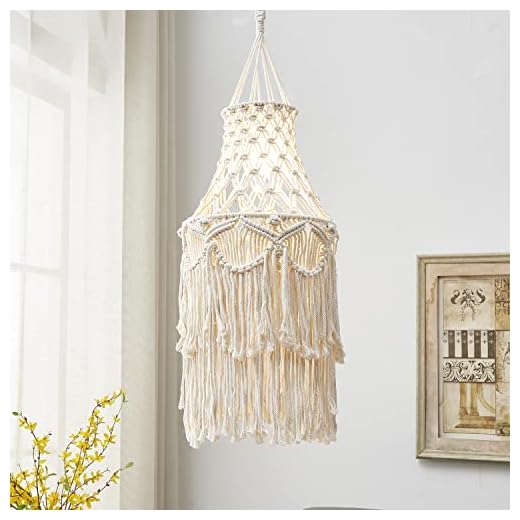 Topotdor Boho Pendant Light Plug in Cord,Macrame Hanging Light Cover Handmade Cotton Tasseled Chandelier E26 Socket ON/Off Switch 14.7Ft White Cord for Bedroom Living Room (White)