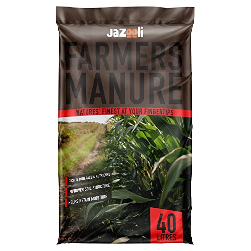 Jazooli Organic Farmyard Manure - 40L Horse Manure for Garden, Rich in Organic Matter, Plant Fertiliser Indoor & Outdoor Use - Lawn Fertiliser, Garden Compost & Soil Enricher -17kg