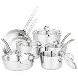 12 PIECE COOKWARE SET: Elevate your home kitchen experience with our Viking 12 Piece 3-Ply Stainless Steel Cookware Set! Ideal for both novice chefs and seasoned chefs, this pot and pan set includes 8 inch and 10 inch frying pans, 8 qt stock pot with...