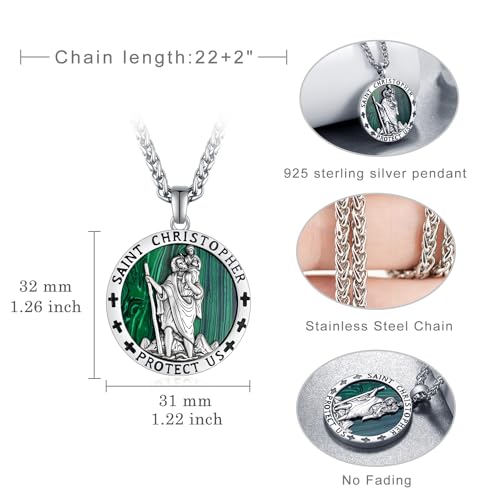 925 Sterling Silver St Michael/St Christopher Pendant Necklace for Men Women Religious Amulets Jewelry Gifts2