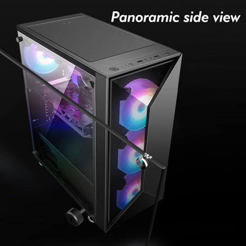 Gabinete Mid Tower con panel lateral transparente negro, compatible con E-ATX/ATX/M-ATX/ITX, 5 ventiladores, compatible con refrigeración líquida, adecuado para uso en oficina y hogar miniatura 5