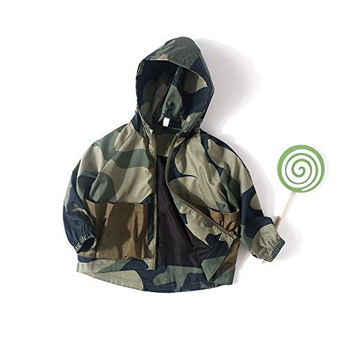 Toddler Kids Camo Jacket Little Boys Thin Windbreaker Lightweight Coat Full-zip Hooded Trench Outdoor Clothes 2-7Y (Green, 2-3 Years)