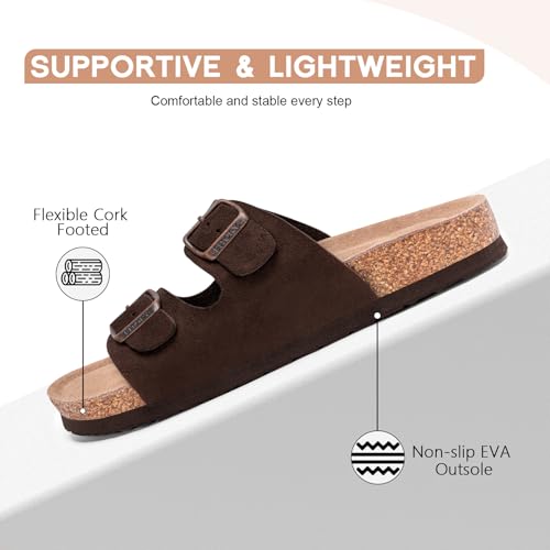 Image of FITORY Womens Flat Sandals with Cork Footbed, Open Toe Arch Support Slides Adjustable Slip On Slippers for Summer 2026 Size 6-11