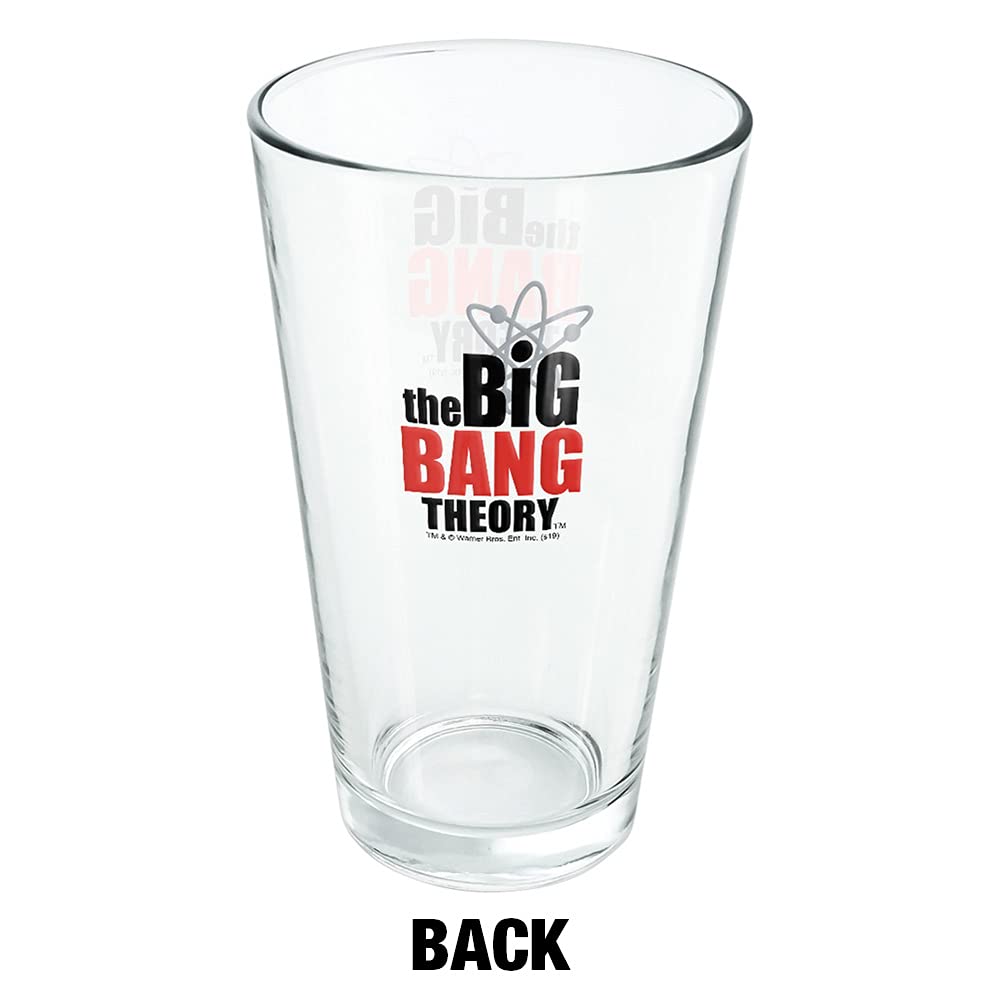 LOGOVISION The Big Bang Theory Logo 16 oz Pint Glass, Tempered Glass, Licensed Printed Design & A Perfect Fan Gift | Great for Cold Beverages, Soda, Water