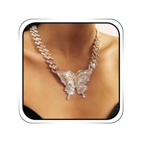 EARENT Butterfly Necklace Gold Rhinestone Necklaces Jewelry for Women