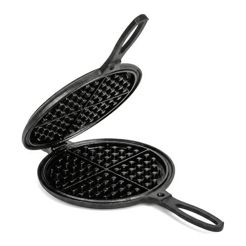 Premium Cast Iron Stovetop 7 inch Waffle Maker - Durable, Non-Stick & Campfire Ready | Perfect for Authentic Belgian Waffles at Home & Outdoors