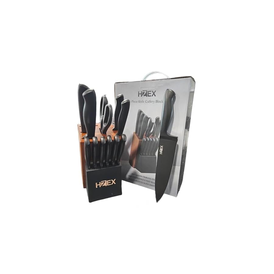 Premium-Kitchen-Knife-Set-13-Piece-Knives-Set-in-Block-Built-in-Sharpener-High-Carbon-Stainless-Steel-Knives-in-Matte-Black-Durable-Chefs-Butcher-Steak-Paring-Utility-Bread-Knifes HZEX Premium Kitchen Knife Set, 13-Piece Knives Set in Block, Built-in Sharpener, High Carbon Stainless Steel Knives in Matte Black, Durable Chef's Butcher Steak Paring Utility Bread Knifes