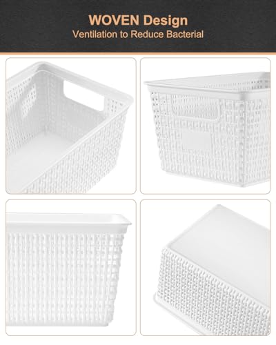 Image of EOENVIVS Plastic Storage Baskets For Organizing, 6 Pack Organization and Storage Containers, Storage Baskets for Shelves Drawers Desktop Closet Playroom Classroom Office, White