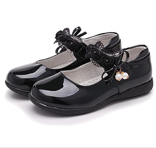 Girl's Casual Mary Jane Ballerina Flats Black School Uniform Oxfords Pearl Strap Dress Shoes3