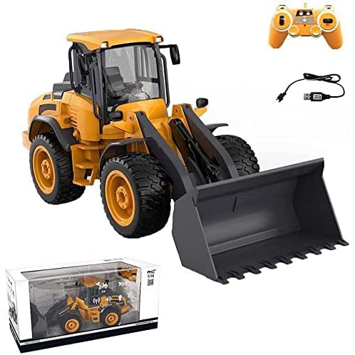 MXCYSJX 2,4-GHz-Fernbedienungs-Frontlader-Modellspielzeug 4WD RC-Bulldozer mit Be- und Entladeton und Licht Automatische Demonstrations-Elektrobagger für Erwachsene und Kinder Cover