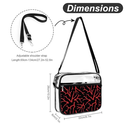 Red Coral Large Crossbody Bag Clear Stadium Bag Anti-Theft Side Shoulder Bags Messenger Bag with 2 Compartments2