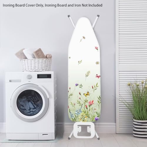 Image of Fashion Ironing Board Covers Standard Size 15x54, Stain Resistant, Snug Fit Non-Slip Nose Pocket Fastener Straps Elastic Edges, Wild Floral Design