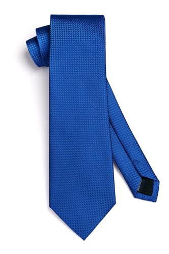 Image of HISDERN Ties for Men Solid Houndstooth Neckties Handkerchief Formal Business Tie & Pocket Square Set Wedding Party
