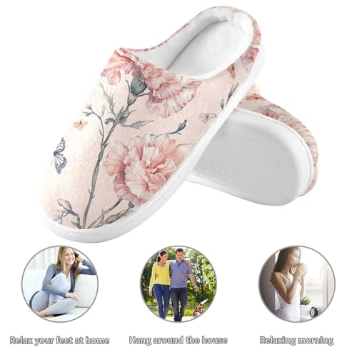 Sweet Carnation Rose Gold Women Home Cotton Slippers Closed Toe Memory Foam Home Slippers for Hotel Christmas Presents 6-73