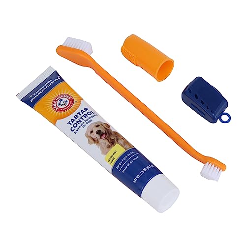 Arm & Hammer For Pets Tartar Control Kit For Dogs | Contains Toothpaste, Toothbrush & Fingerbrush | Reduces Plaque & Tartar Buildup, 3-Piece Kit, Banana Mint Flavor #TOP4