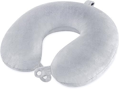 Almohada de Viaje para Cuello, Cojin de Apoyo para el Cuello de Espuma Viscoelástica, Almohada Ortopédica Cervical, Almohada de Espuma Suave con Memoria para uso en Coche, Avión y Hogar (Gris)