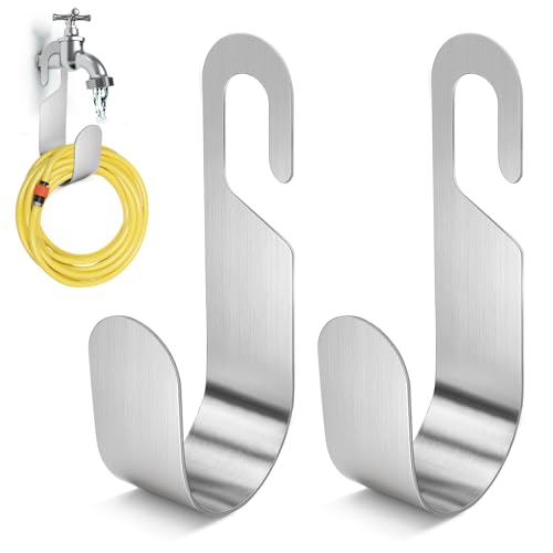 XUHN Soporte para Manguera de Jardín 2 Piezas Recoge Mangueras Pared Acero Inoxidable Colgador Manguera Fácil Transporte y Almacenamiento para Patio Trasero Césped Cobertizo Garaje