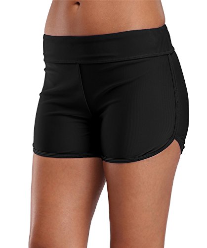 Avacoo Maillot de Bain pour Femme, Short de Bain, Short de Plage, Ventre Loin, Short de Bikini de Sport, 50 LSF, Noir, XXL Cover