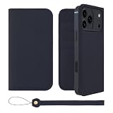 HANATORA for iPhone 17ProMax ケース 手帳型 本革 スマホケース スマホ スタンド ストラップ 付き シュリンクカーフレザー ベルトなし マグネットなし ネイビー H0XA-17ProMax-Navy ギフト 誕生日 女性 男性 彼女 お母さん お父さん 人気商品 30代 40代 50代 60代 70代