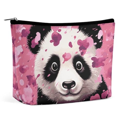 Bolsa de cosméticos pequeña, elegante y espaciosa, de algodón con diseño de panda rosa, bolsa de maquillaje portátil con cremallera, bolsa para lápiz labial, bolsa de aseo de viaje para regalo de mejo
