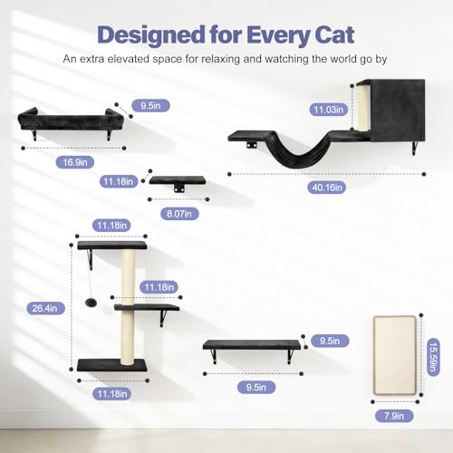 Set de muebles para gatos 6 en 1 negro para pared miniatura 2
