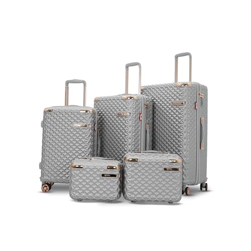 Image of AMERICAN TRAVELLER Goldie ABS 5 Pcs Set Trolley Luggage Bags Combo | Pink Gold Coated | Dual Carry Suitcase | TSA Type Lock | 8 Spinner Wheels | Satin Lining | 730 Days Warranty (5, Silver)