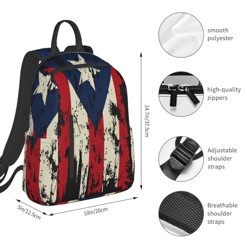 Vintage Puerto Rican Flag Pride Travel Backpacks Casual Laptop Backpack Sport Rucksack Large Capacity Daypack Multi-Pockets Adjustable Strap Bag for Working Hiking4