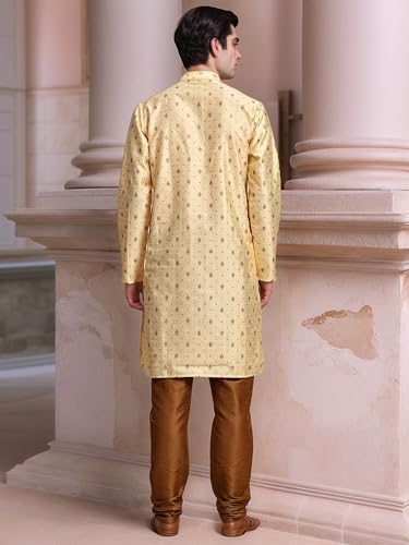 SKAVIJ Men's Art Silk Printed Kurta Pajama Set Ethnic Motifs Block Print Festive Party Dress2