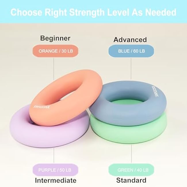 Grip Strength Trainer Hand Gripper Strengthener. Hand Finger Wrist Forearm Workout Exerciser for Strength Training Rock Climbing Athletes Rehabilitation Stress Relief. Silicone Rings 3.5 Inch.