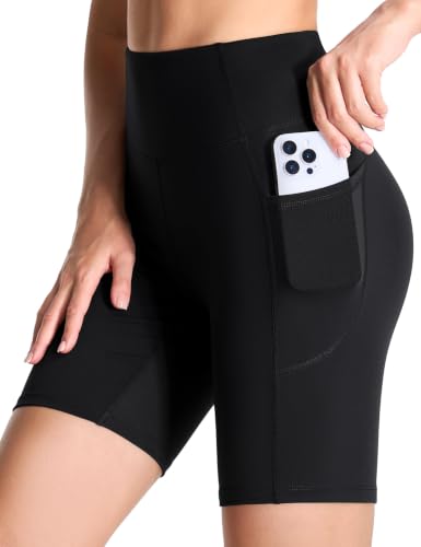 Image of THE GYM PEOPLE High Waist Yoga Shorts for Women's Tummy Control Fitness Athletic Workout Running Shorts with Deep Pockets