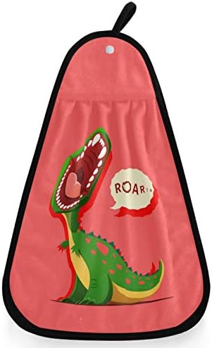 visesunny Funny Dinosaur Roaring Cartoon Animal Kitchen Dish Towel with Hanging Loop Absorbent Hand Towel for Bathroom Cleaning and Drying Washcloth