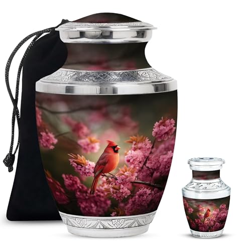 Image of Cardinal Bird Urn Large Urn for Ashes for Women & Men 1 Large & 1 Small | Keepsake Urns for Funeral, Funeral Decorative Ashes