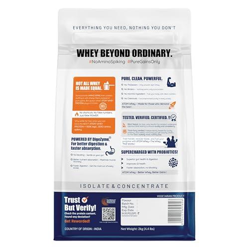 Image of AS-IT-IS ATOM Whey Protein 2kg | 27g protein | Isolate & Concentrate | Kesar Elaichi | USA Labdoor Certified | With Digestive Enzymes for better absorption