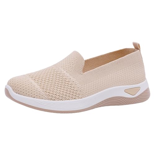 Zapatillas de Mujer de Verano Zapatillas Sin Cordones Mujer Punta Ancha Cuña Deportivas Cómodas Ortopedicas Zapatos Informales Antideslizantes Caminar Sneakers Fascitis Plantar Running Beige