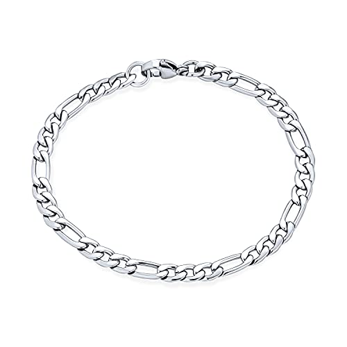 Light Weight Strong 5MM Silver Tone Stainless Steel Bracelet Necklace Flat Figaro Link Jewelry Set For Men For Teen3