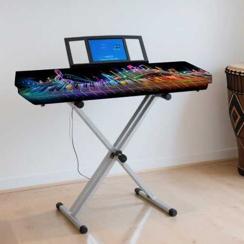 Image of Nuxovilar Stretchy 88 Keys Keyboard Piano Dust Cover, Dust | Proof Elastic Milk Silk with Colorful Sound Wave Visuals for Digital Pianos