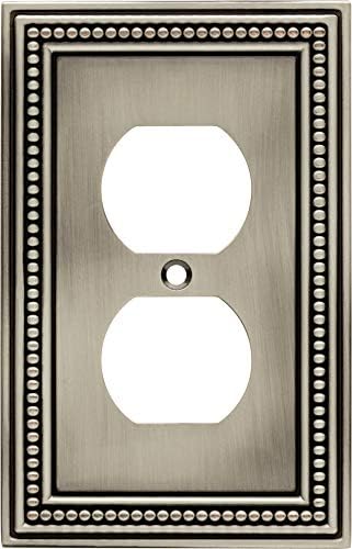 Brainerd 64776 Beaded Single Duplex Outlet Wall Plate, Brushed Satin Pewter